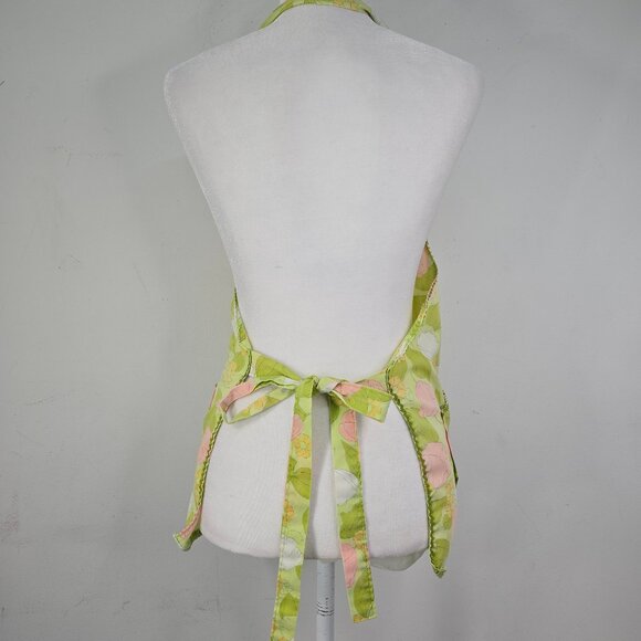 Vintage Handmade Peach Lime Green Novelty Fun Floral 70s 80s Apron - Picture 5 of 5